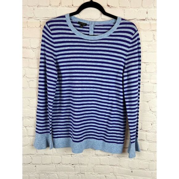 TALBOTS blue violet striped wool blend sweater pullover button flared sleeve S - Picture 1 of 7
